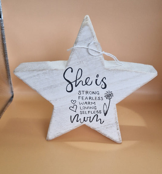 Handpainted "she is" wooden star